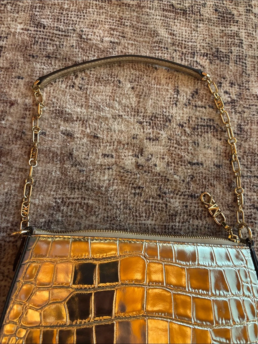 Michael Kors Gold Croc-Embossed Chain Shoulder Clutch